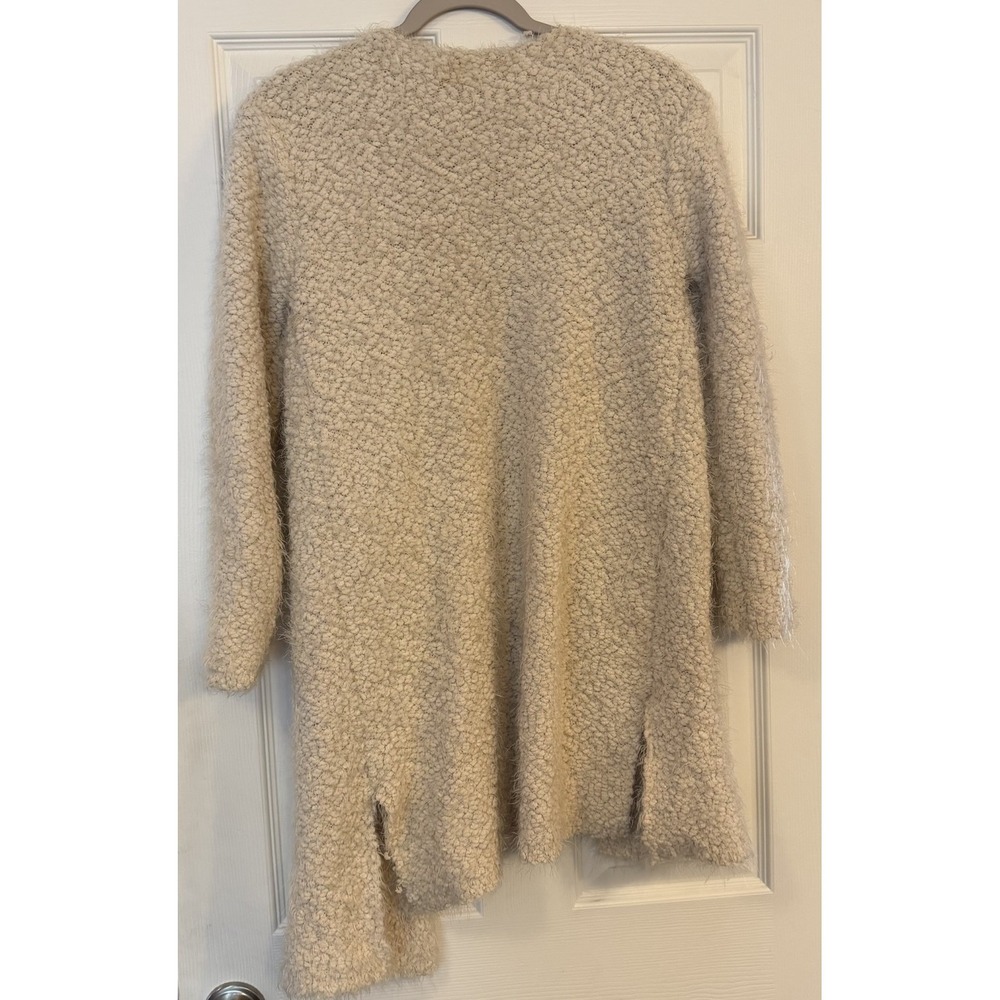 POL Boucle Eyelash Cardigan Sweater Beige Size M Boho Open Front Asymmetric - Picture 2 of 8